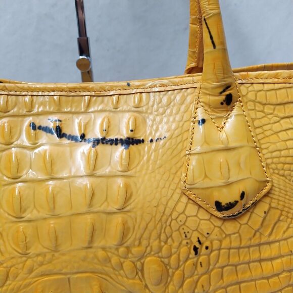 Brahmin Yellow Patent Leather Crocodile Embossed Double Handle Tote Shoulder Bag - Picture 5 of 16